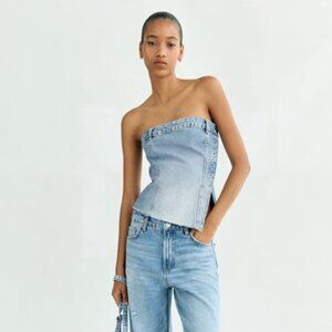 Zara Denim Style Corset Top - Size XS